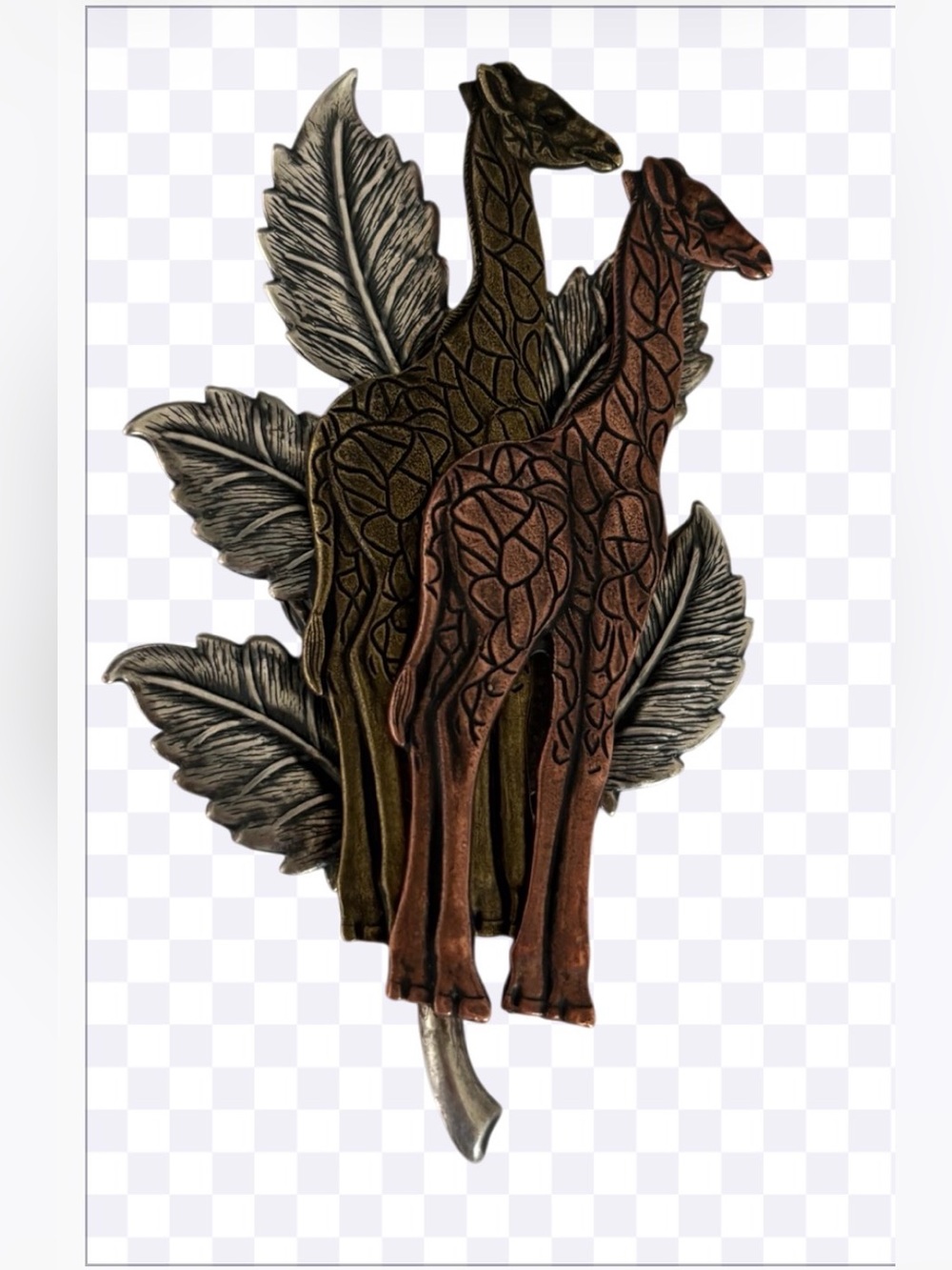 Two-Tone Giraffe Brooch in Bronze and Antique Silver